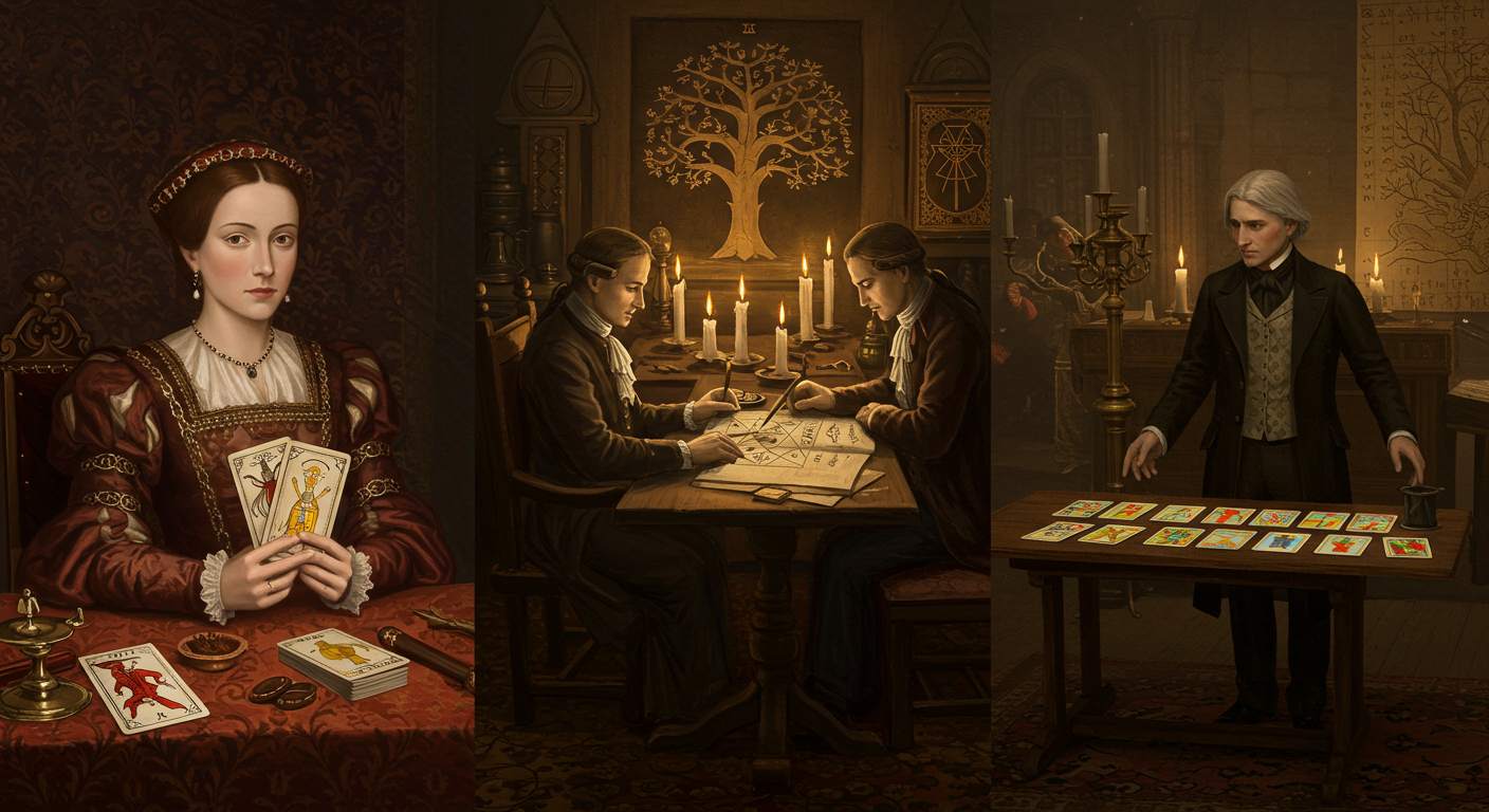 Historical tarot evolution illustration